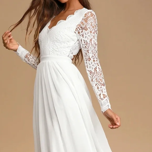 chinese dress ladies Meant for This Ivory Openwork Lace Long Sleeve Maxi Dress